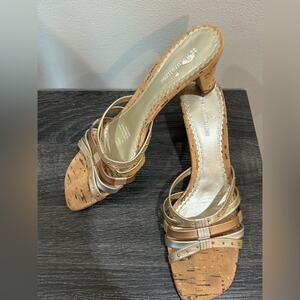 Naturalizer Sana Silver Bronze Leather 2" Heel Shoes 9M Women's Open Toe hills.